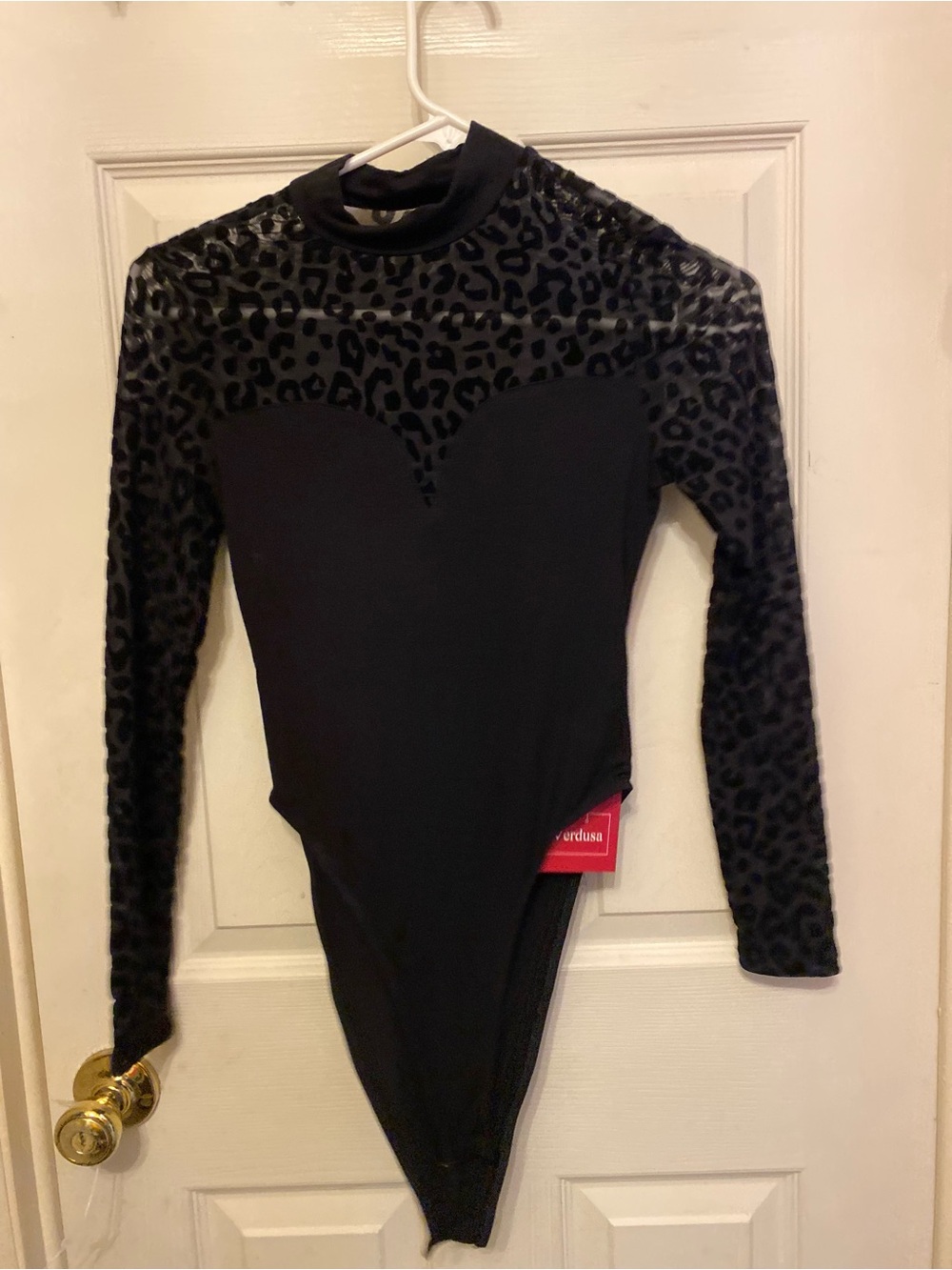 Black Long-Sleeve Leopard Velvet One-Piece